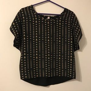 Black Mixed Media Geometric Patterned Top